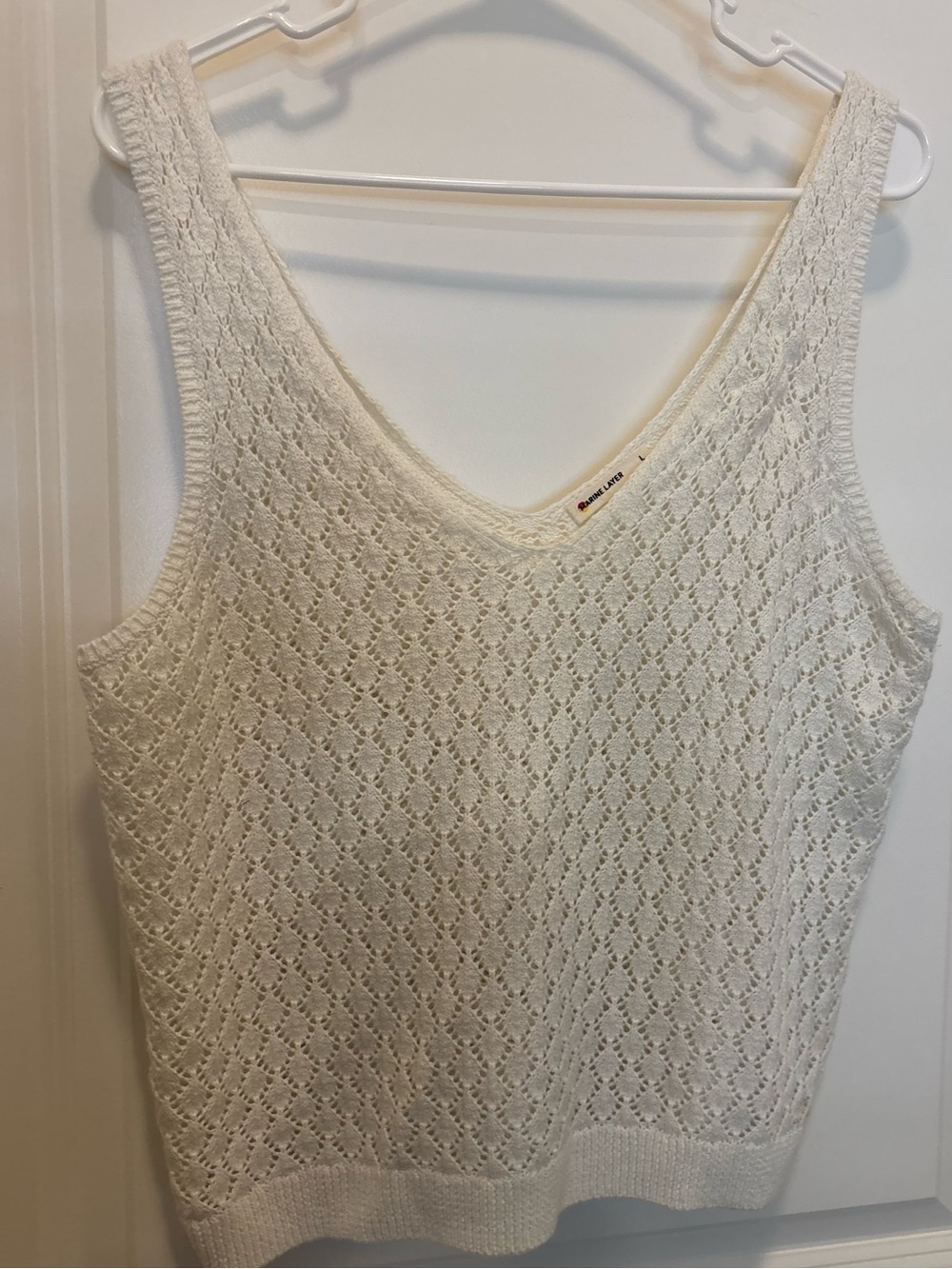 Marine Layer Cream Crochet Knit V‑Neck Tank